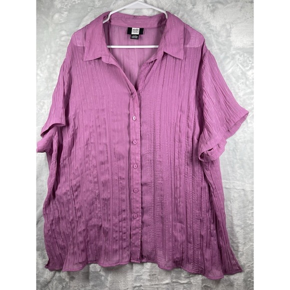 Studio 1940 Tops - STUDIO 1940-Women's Plus Size 26/26W-pink Sheer Blouse Button Up Short Sleeve